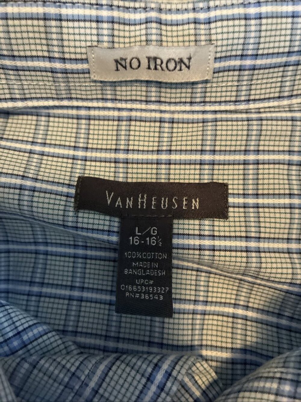 Van Heusen Mens Button Down Shirt Blue Plaid Cotton Dress Shirt L 16 16.5 - Picture 5 of 6
